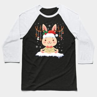 Bunny Reindeer Santa Noel Costume Dancing On Snow Merry Xmas Baseball T-Shirt